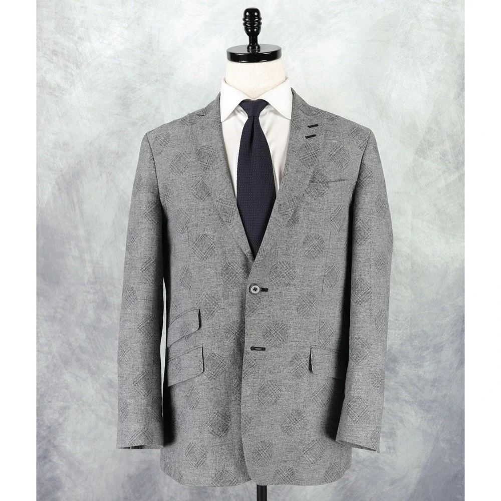 Robert Graham Sport Coat Blazer Mens 40R Classic Fit Linen Cotton Gray Plaid